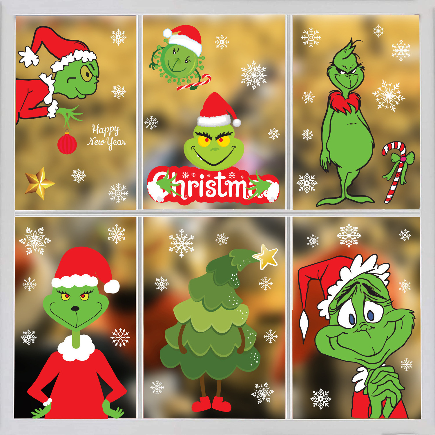 8 Sheet Funny Removable PVC Christmas Tree Grinchmas Wall Glass Stickers Decal Window Clings Xmas Holiday Home Decor