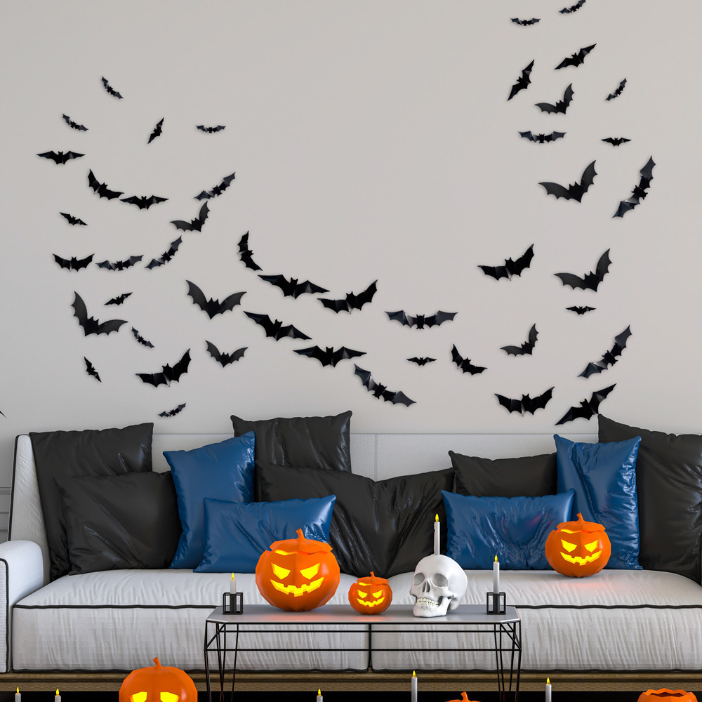 3D PET Boo Happy Halloween Wall Stickers Black Scary Spider Bat and Ghost Design for Door and Event Decorations Packaging Use