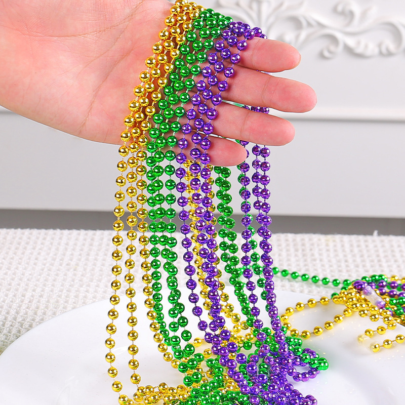 10 Pcs Mardi Gras Beads 80cm Metallic Gold Green Purple Colors Bead Necklace For Party Costume Dress Up Favors Supplies