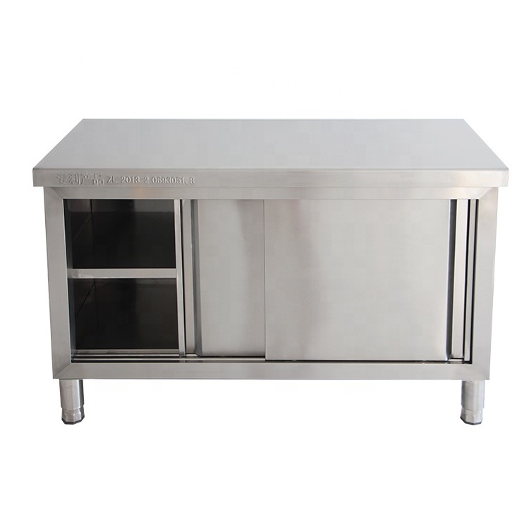 Food prepare work bench/stainless steel splashback kitchen table with adjustable under shelf factory