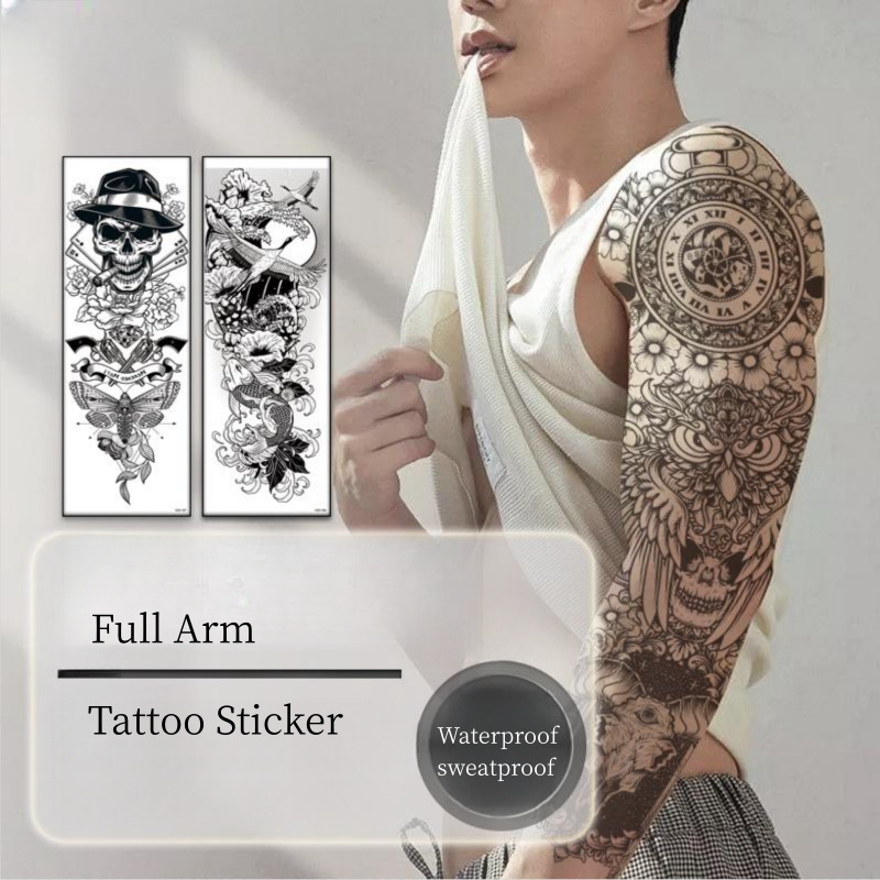 Custom Christian Skull Dragon Animal Flower Tattoo Sleeve Full Arm Temporary Tattoo Stickers Waterproof For Men Women