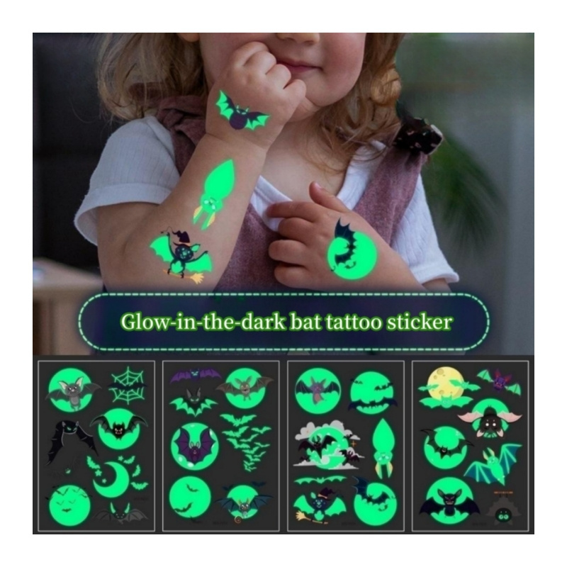 Custom Bat Waterproof Glowing in the Dark Removable Luminous Tattoo Space for Children Temporary Tattoo Stickers