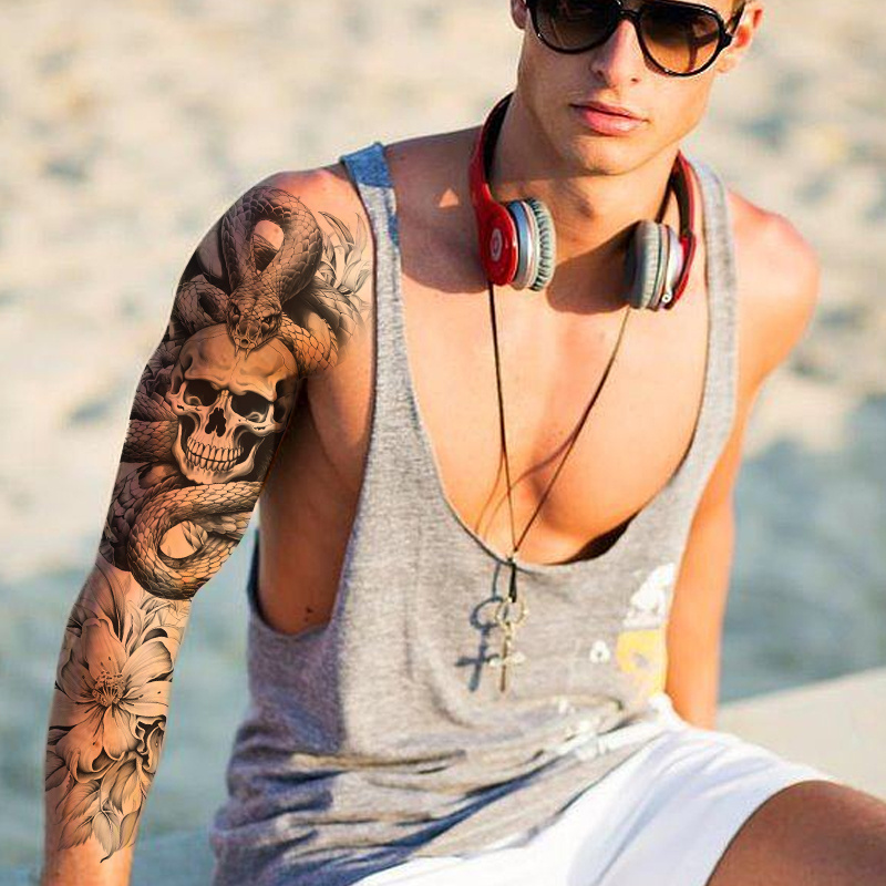 Custom Christian Skull Dragon Animal Flower Tattoo Sleeve Full Arm Temporary Tattoo Stickers Waterproof For Men Women