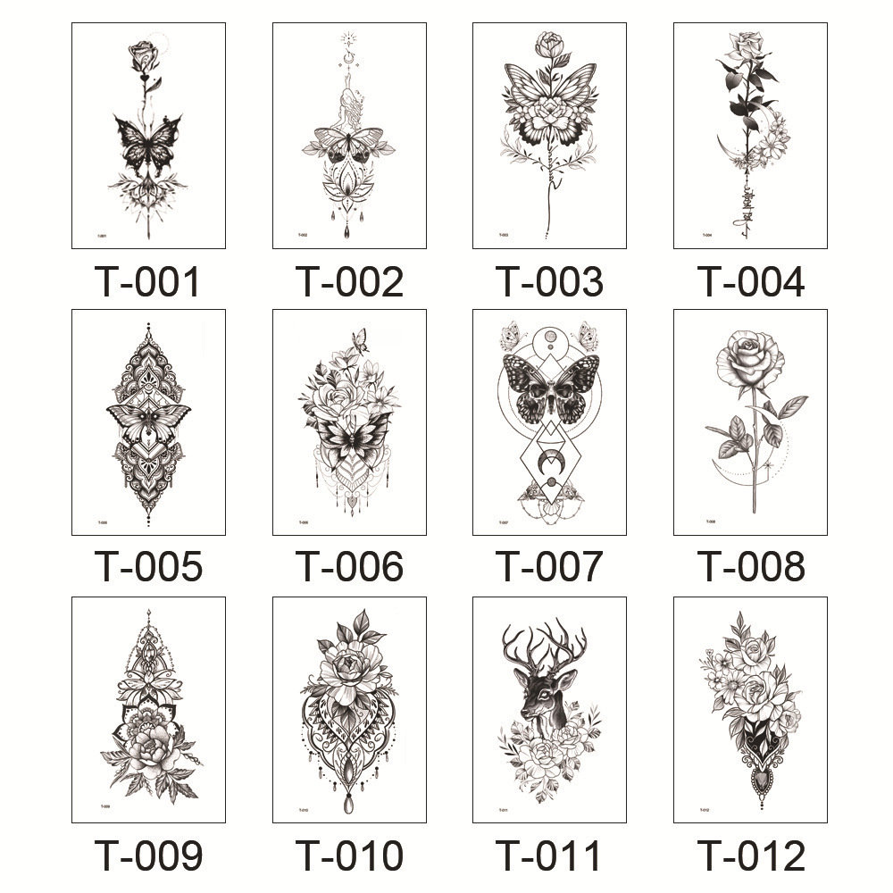 Custom Black Body Arm Back Collarbone Hand Flower Tattoo Sticker 3D Chest Waterproof Small Temporary Tattoos for Women