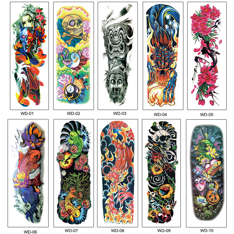 Factory wholesale men's big arm sleeve black sexy waterproof temporary tattoo stickers full arm spray skull tattoo stickers