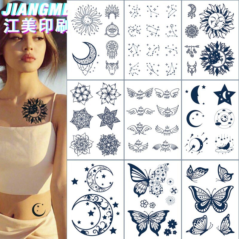 Herbal Ink Juice Semi Permanent Tattoo Custom Logo Waterproof Body Makeup Butterfly Hand Tattoo Sticker for Women