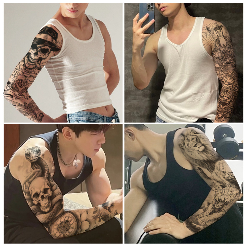 Custom Christian Skull Dragon Animal Flower Tattoo Sleeve Full Arm Temporary Tattoo Stickers Waterproof For Men Women