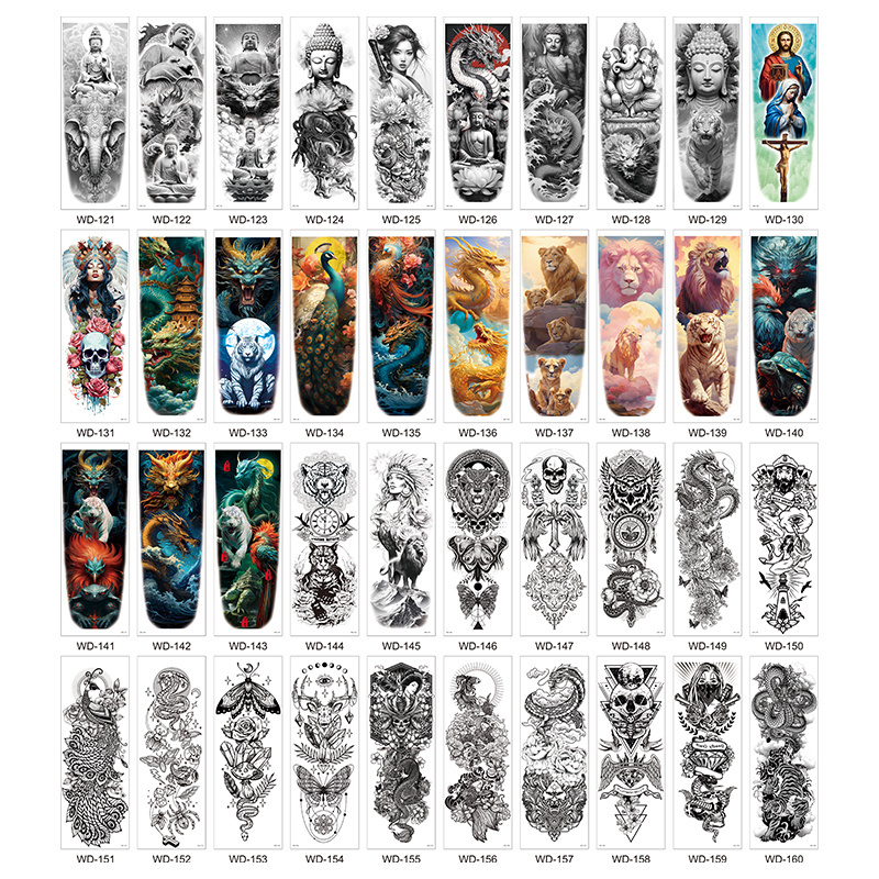 Wholesale Colorful Long Sleeve Tattoo Sticker Body Art Waterproof Buddha Animal Skull Full Arm Temporary Tattoos