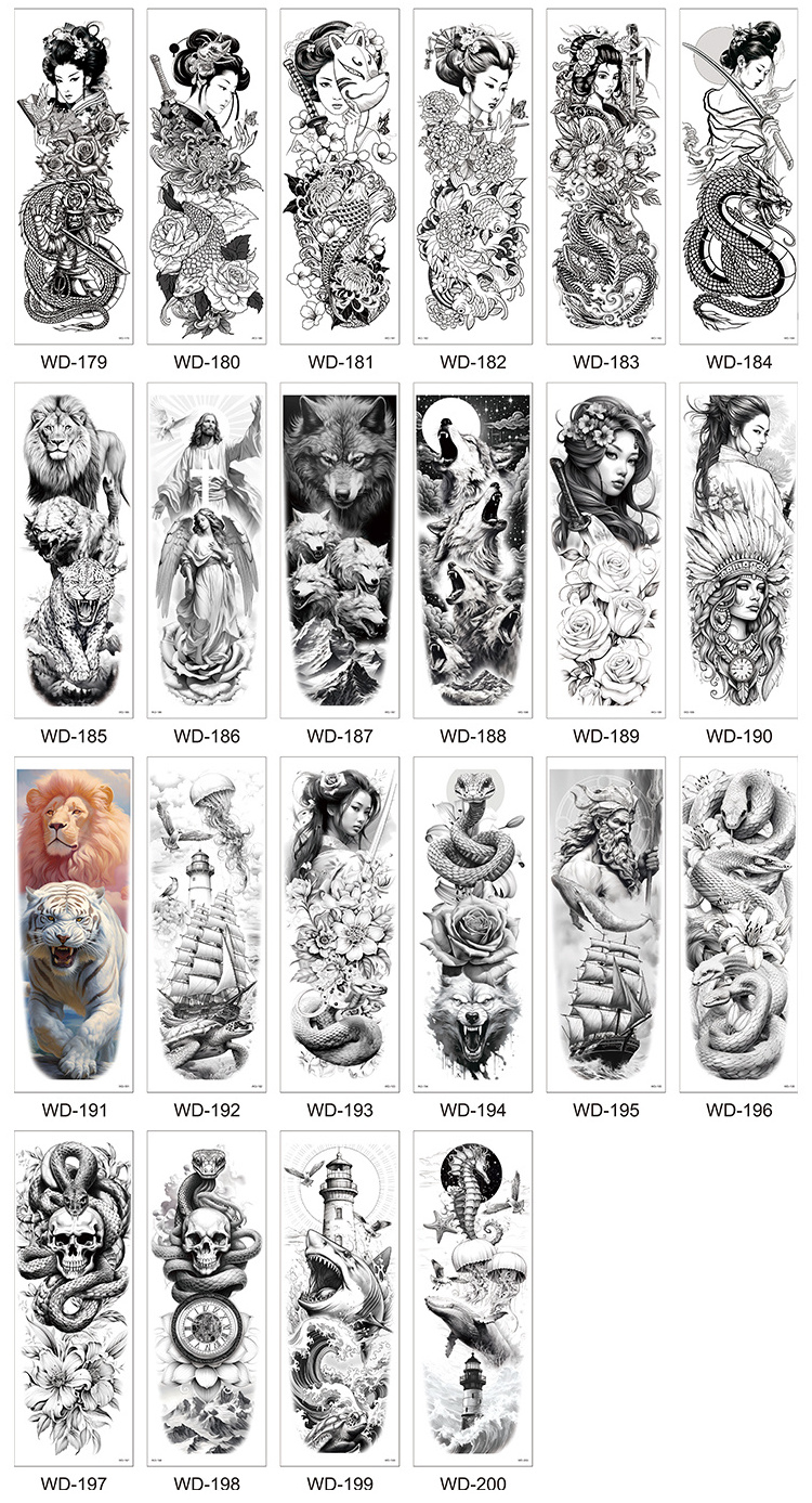 Custom Christian Skull Dragon Animal Flower Tattoo Sleeve Full Arm Temporary Tattoo Stickers Waterproof For Men Women