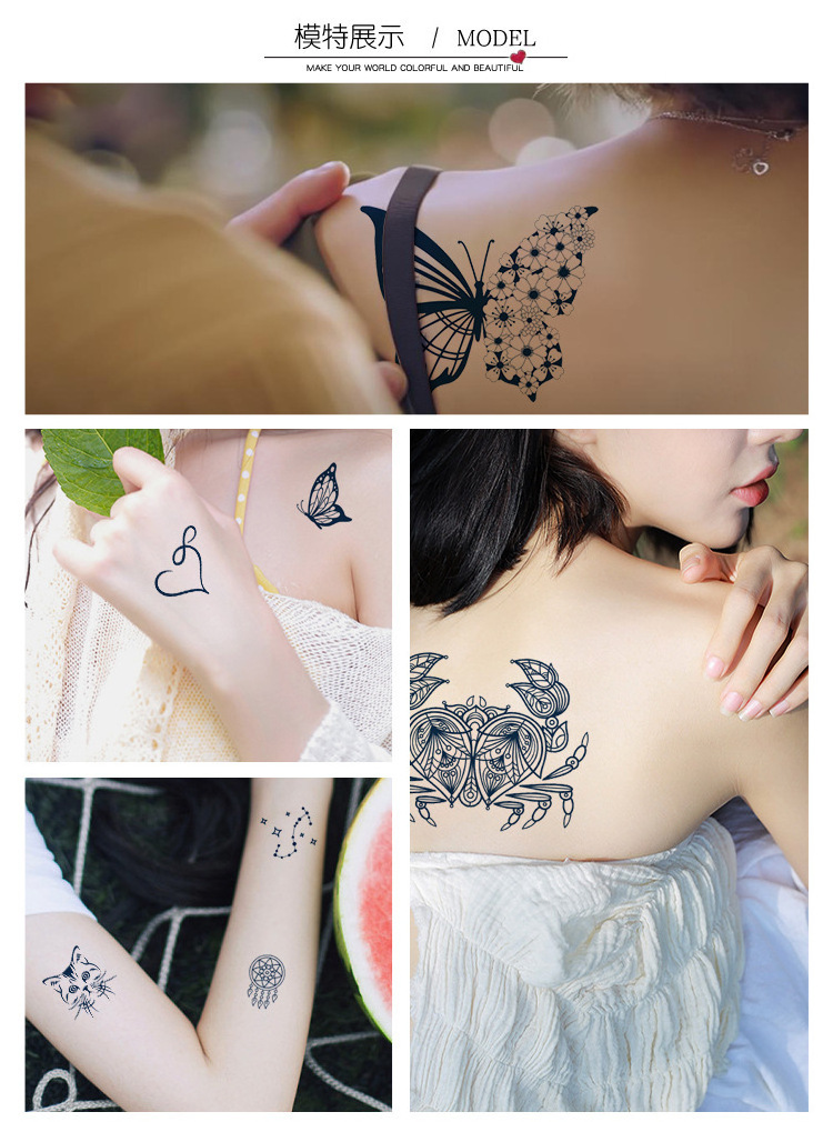 Herbal Ink Juice Semi Permanent Tattoo Custom Logo Waterproof Body Makeup Butterfly Hand Tattoo Sticker for Women