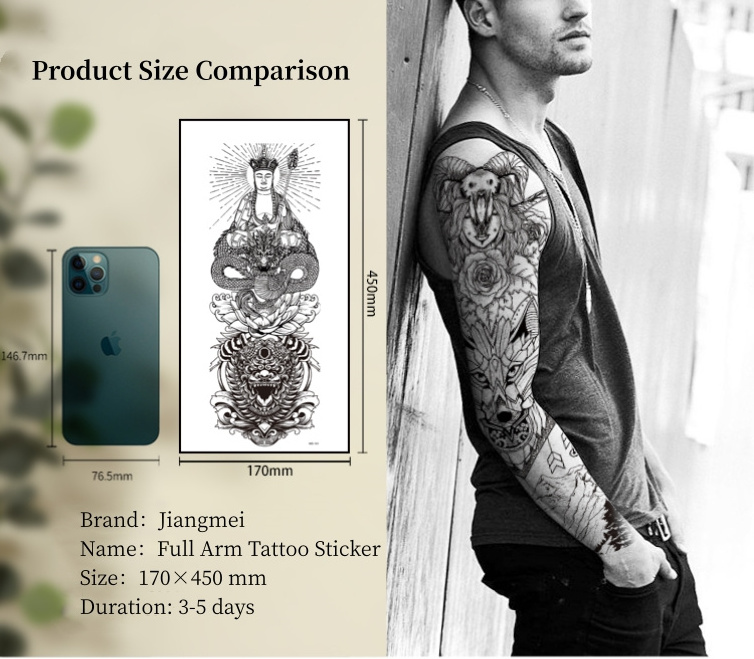 Custom Christian Skull Dragon Animal Flower Tattoo Sleeve Full Arm Temporary Tattoo Stickers Waterproof For Men Women