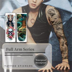 Wholesale Colorful Long Sleeve Tattoo Sticker Body Art Waterproof Buddha Animal Skull Full Arm Temporary Tattoos