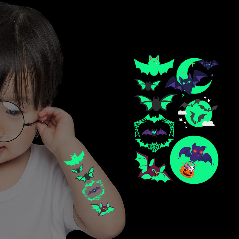 Custom Bat Waterproof Glowing in the Dark Removable Luminous Tattoo Space for Children Temporary Tattoo Stickers