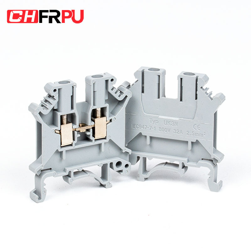 2.5mm through din rail screw plastic brass terminal UK3N marine conector electrical power terminal block 35mm din rail mounting