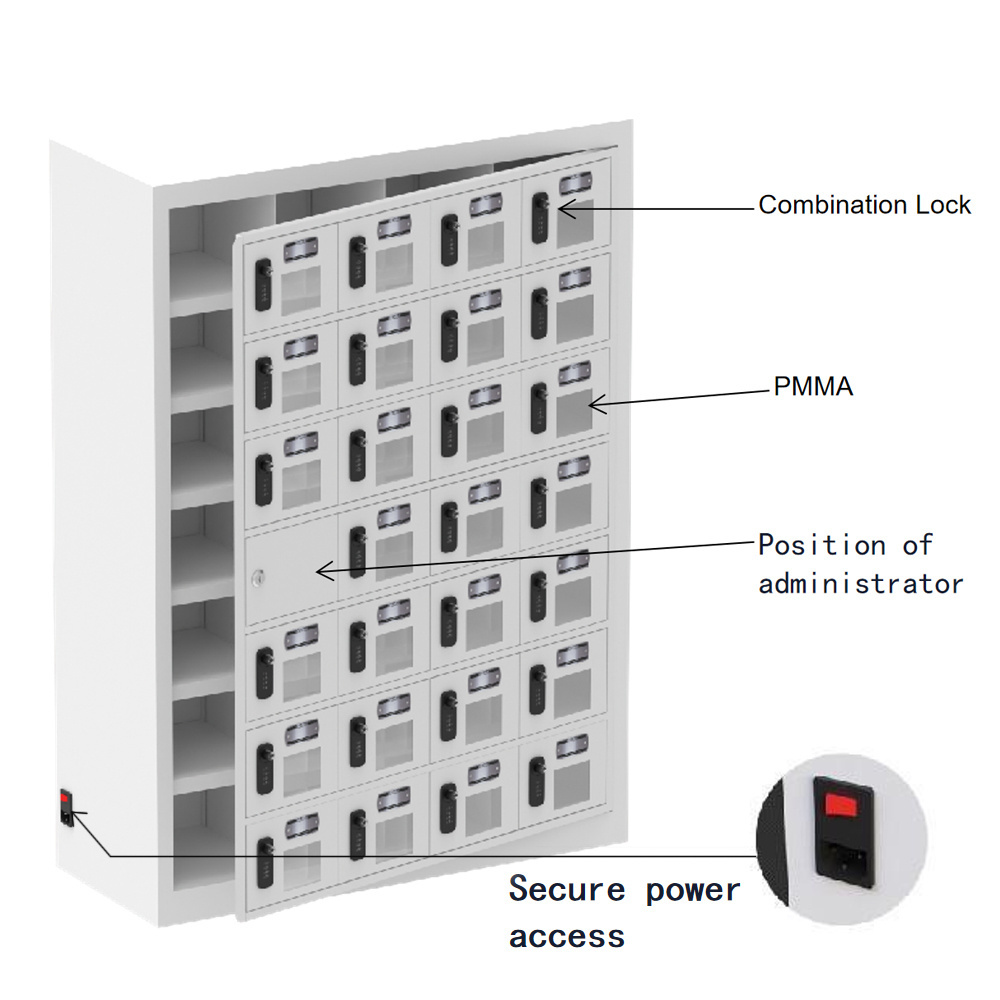 Mobile Phone Storage Locker Steel Phone Charger 6 12 21 25 28 35 Door USB-C Notebook Smart Safety Charging Locker