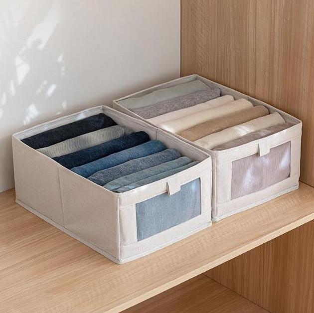 Binco Large Size Folding Polyester Cotton Linen Organizer Fabric Clothes Organizer Storage Box with Handles storage  drawers