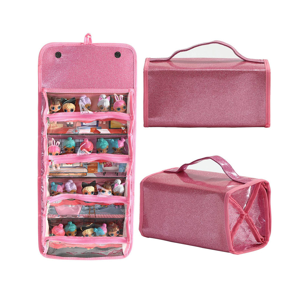 600D Oxford Roll Up Toy Storage Bag Hanging Storage Organizer Clear Window Pocket Organizer Storage Toy