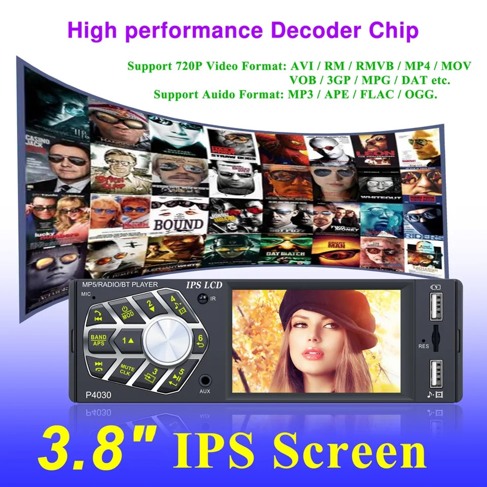 2023 Hot Sale 1 Din 3.8 Inch IPS Capacitive Screen Car Radio Autoradio Car MP3 MP5 Player With Steering Wheel Control