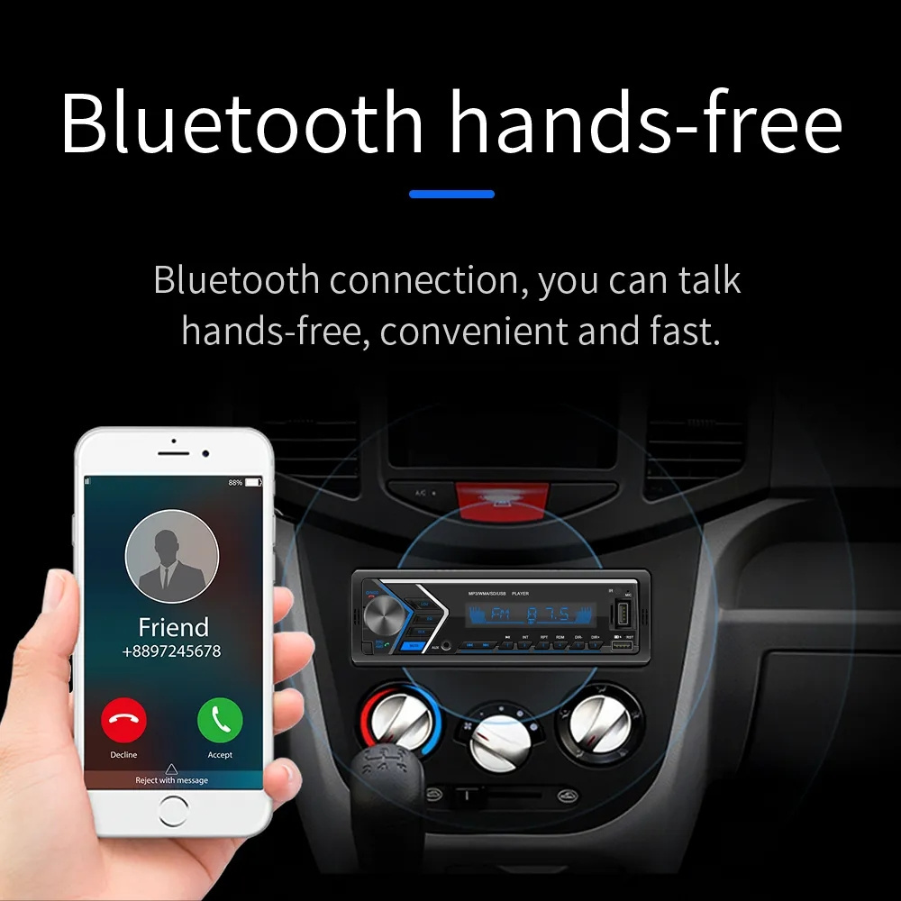 Single Din Car Stereo with Dual Bluetooth FM Radio Car Audio Receiver Dual USB Port Hands Free Calling MP3 Player