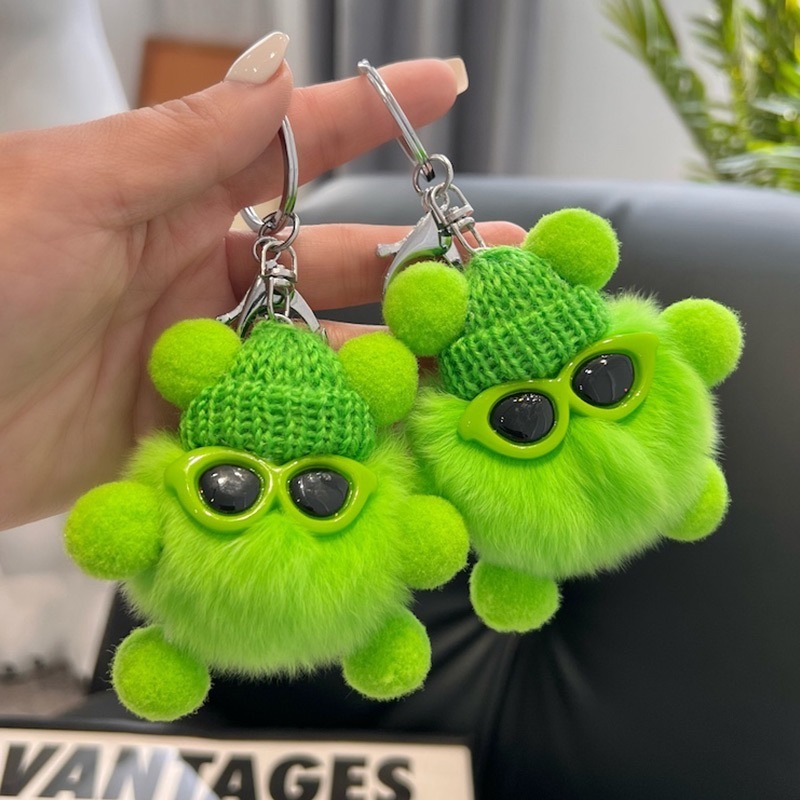 INS Hot Cartoon Plush Doll Car Key Bag Pendant Key Rings Cool Sunglass Cap Coal Ball Plush Keychain puff ball keychain bulk