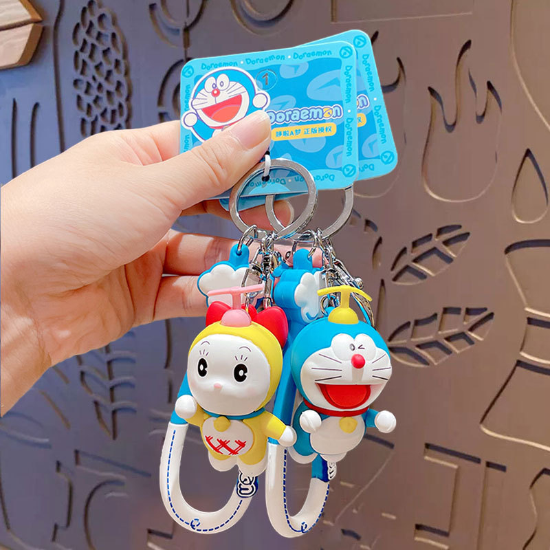 Cartoon Anime Student Bag Pendant Car Key Chain Creative 3D PVC Soft Rubber Key Chains Cute Doraemon Keychain