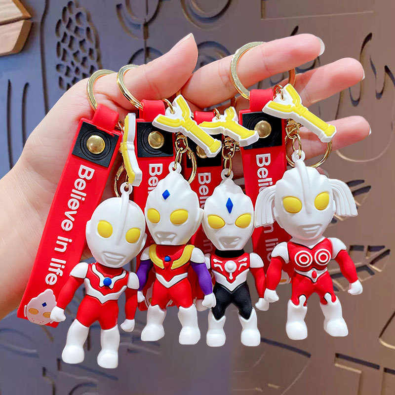 Creative Small Gifts New Couple Bag Car Doll Key Chain Ornament Japanese Anime Figure Cartoon Ultraman Keychain Pendant