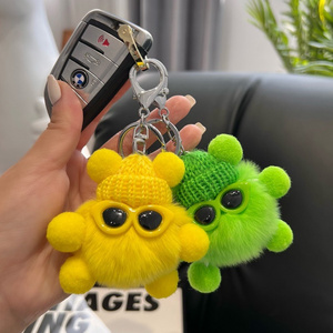 INS Hot Cartoon Plush Doll Car Key Bag Pendant Key Rings Cool Sunglass Cap Coal Ball Plush Keychain puff ball keychain bulk