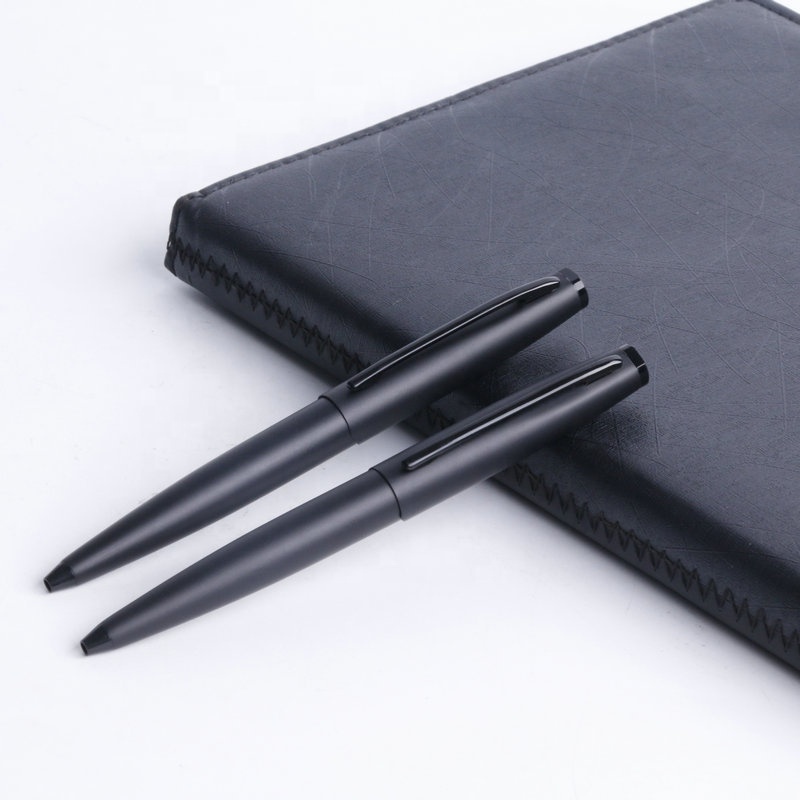 High Quality Luxury Hotel Pen All Black Matte Metal Laser Ball Pen With Custom Logo