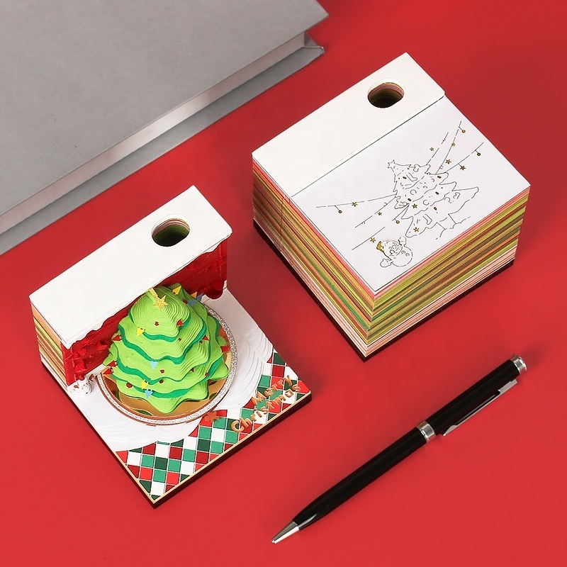 2023 Christmas Gift Creative 3d Memo Pad Note Paper Cube Customizable Weekly Calendar With Acrylic Pen Holder