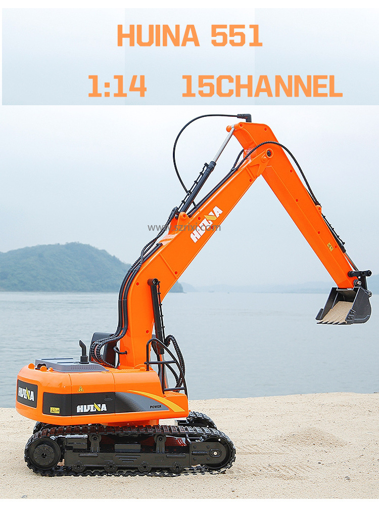 Huina 1551 1/14 15CH Alloy Professional Long Arm Excavator Caterpillar Dumper Truck Car Engineering Construction Vehicle RC Toys