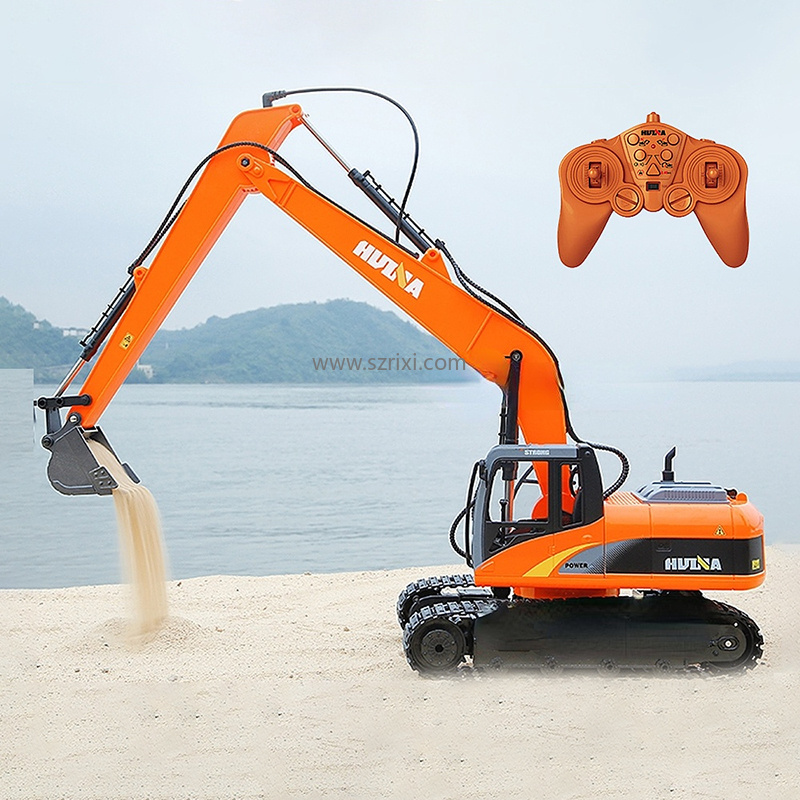 Huina 1551 1/14 15CH Alloy Professional Long Arm Excavator Caterpillar Dumper Truck Car Engineering Construction Vehicle RC Toys