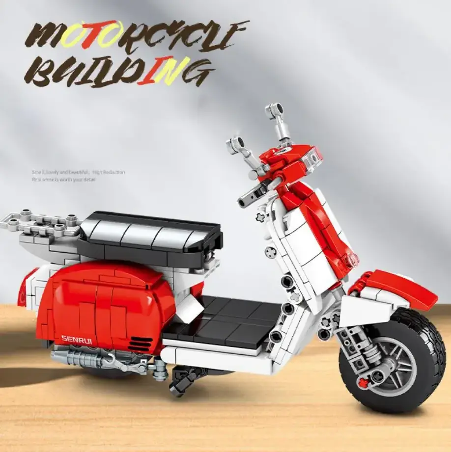 Technical Moc Assemble Model Classic Pedal Scooter Motorcycle Vespas Bricks Toys Collection For Kids Gifts Building Block Sets