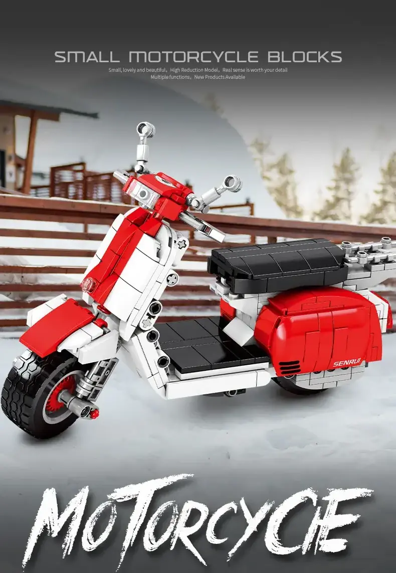 Technical Moc Assemble Model Classic Pedal Scooter Motorcycle Vespas Bricks Toys Collection For Kids Gifts Building Block Sets