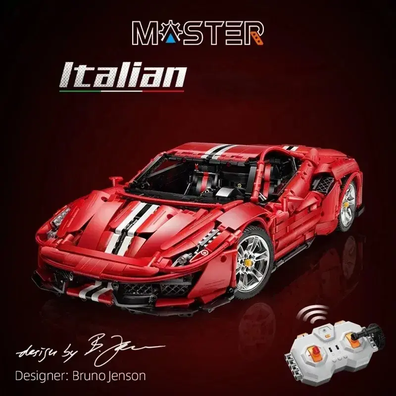 Cada C61042 C61043 Electric RC Red Italian Super Sports Racing Car 1:8 GTE 488 Vehicle DIY Brick Building Blocks Toys Kids