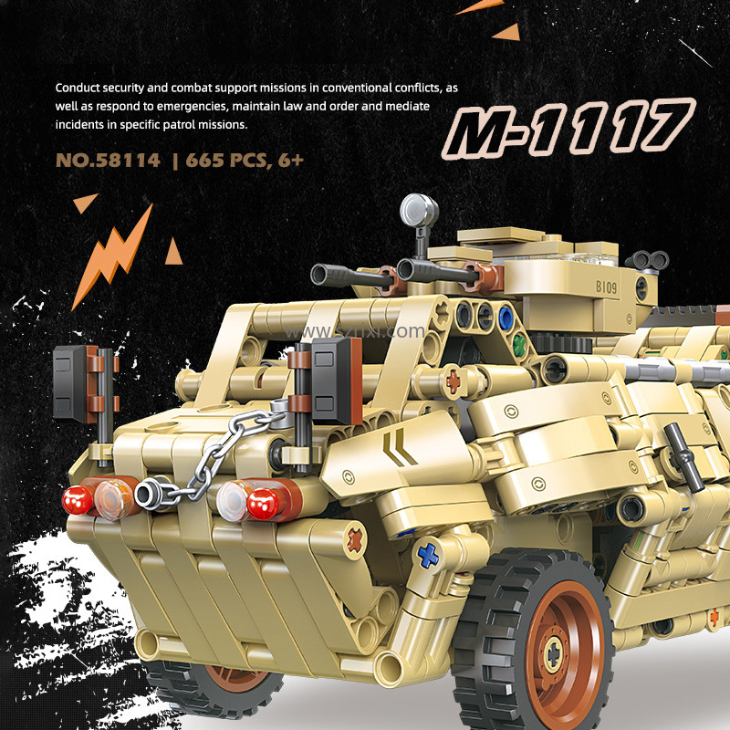 Jie Star 58114 WW2 World War II Classic Model M1117 Light Wheeled Armored Vehicle Bricks Toys Gifts  Building Blocks Sets