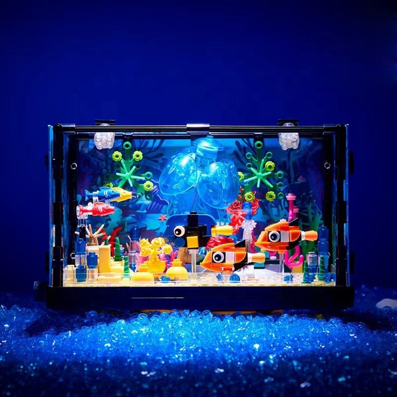 DK7023 Creative Fishbowl Aquarium Series Sea Turtle Jellyfish Fish Tank With Light Seafloor Assembly Building Blocks Bricks Toys