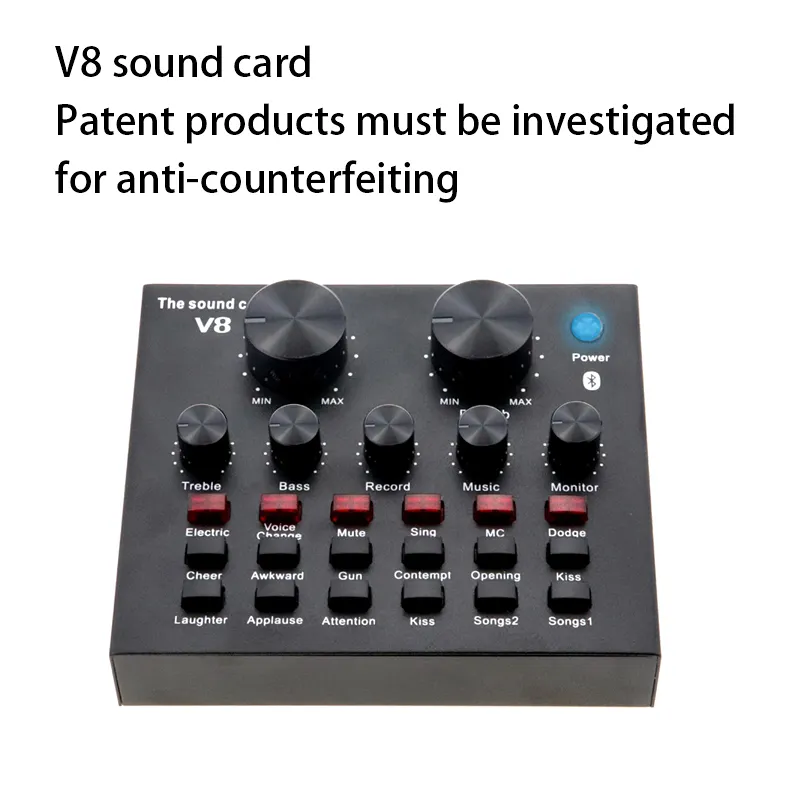 wholesale V8 USB Sound Card with Audio Mixer Interface Sound Board Voice Changer for PC Gaming Recording