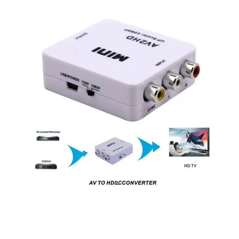 High Quality HD 1080P AV2HD Video Converter Adapter AV Cvbs RCA 3RCA Input To HDTV Output Video Converter Adapter Switch Box