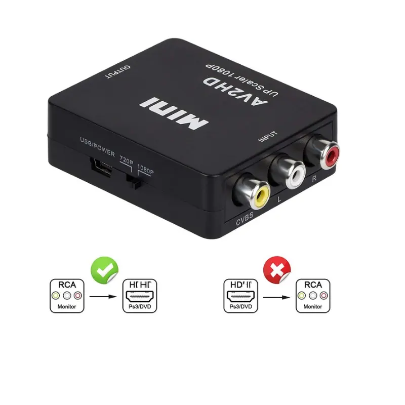 High Quality HD 1080P AV2HD Video Converter Adapter AV Cvbs RCA 3RCA Input To HDTV Output Video Converter Adapter Switch Box