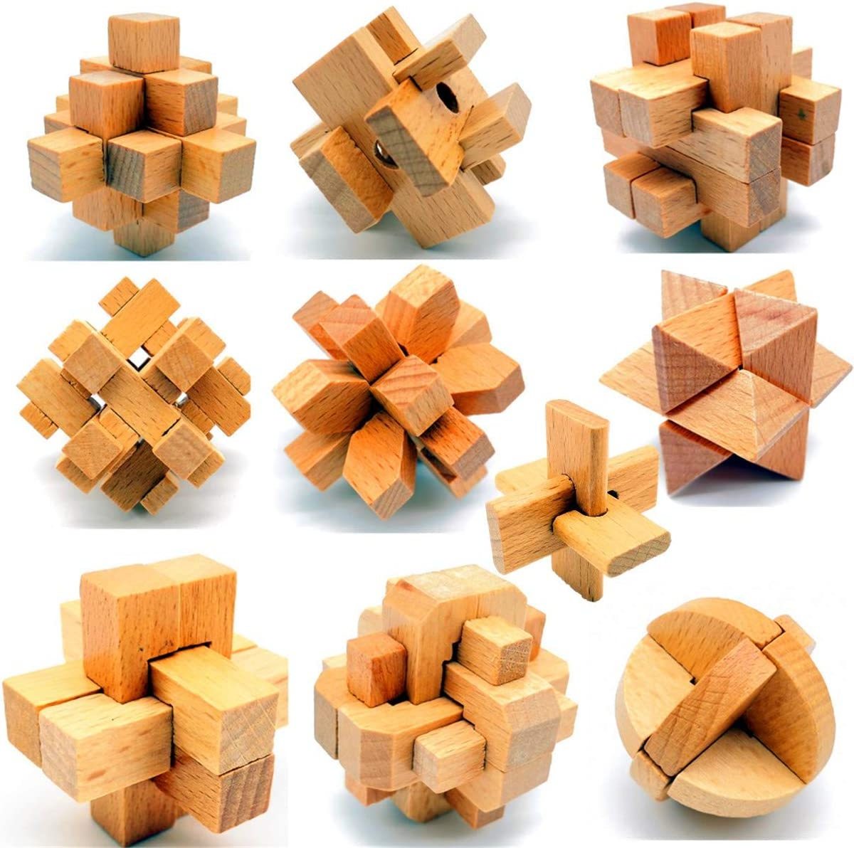 Wholesale Customized 3D Wooden Puzzle Luban Kongming Lock Puzzle Set Toy For Teens And Adults Eco-friendly Wooden Kongming Lock