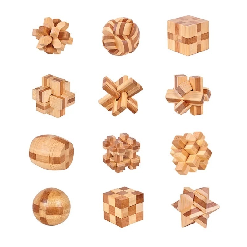 Wholesale Customized 3D Wooden Puzzle Luban Kongming Lock Puzzle Set Toy For Teens And Adults Eco-friendly Wooden Kongming Lock