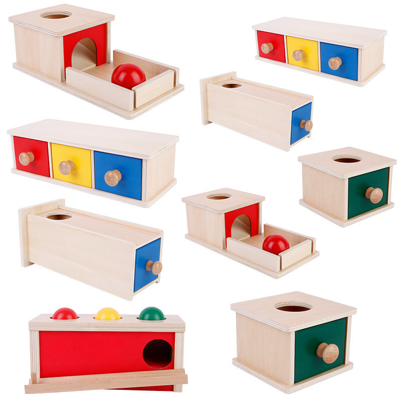 Kids Educational Training Toys Wooden Ball Drop Toy Coin Box Development Wooden Toys For Toddler Wood Object Permanence Box