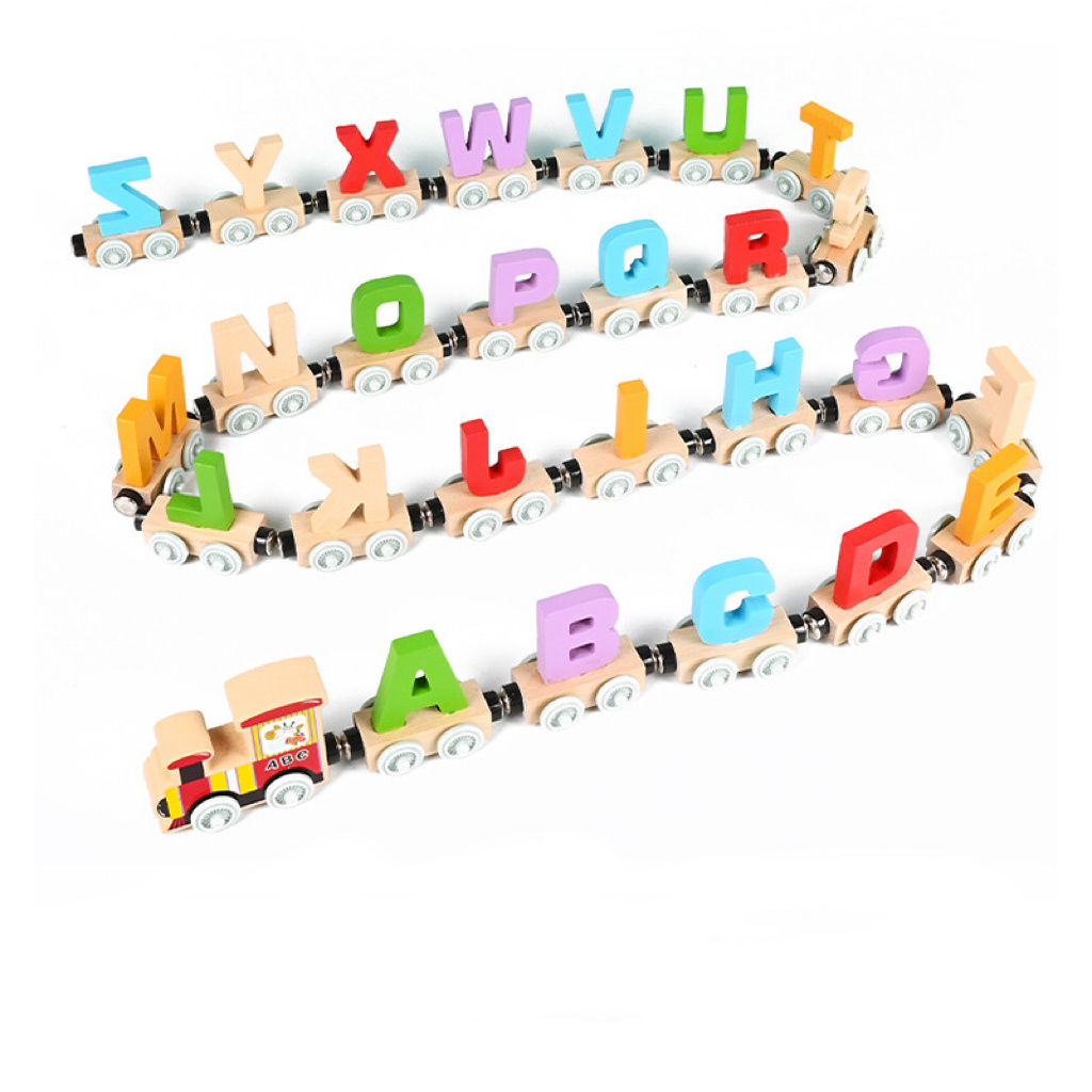 Customized Kids Montessori Wooden Toy Magnetic Train Set Toys Wooden Digital Train Wholesale Wooden Letter Train