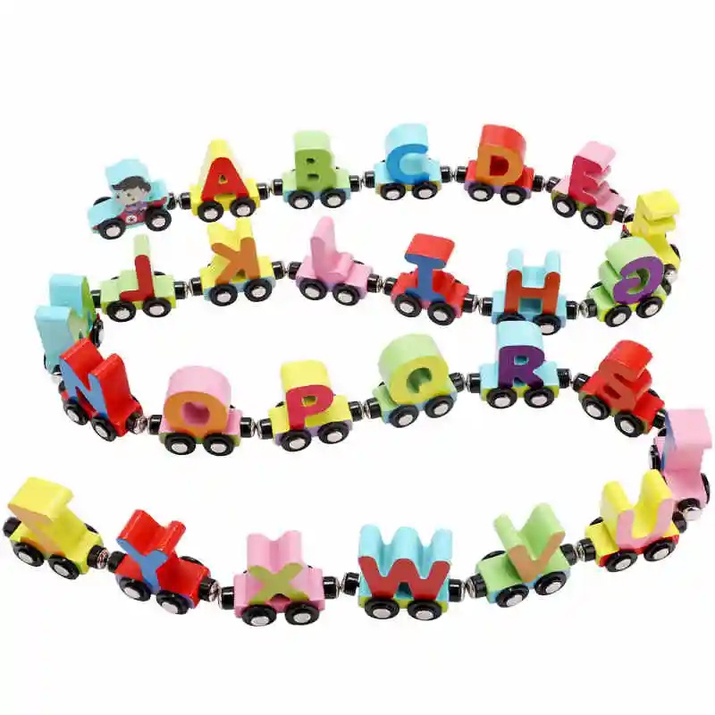 Customized Kids Montessori Wooden Toy Magnetic Train Set Toys Wooden Digital Train Wholesale Wooden Letter Train