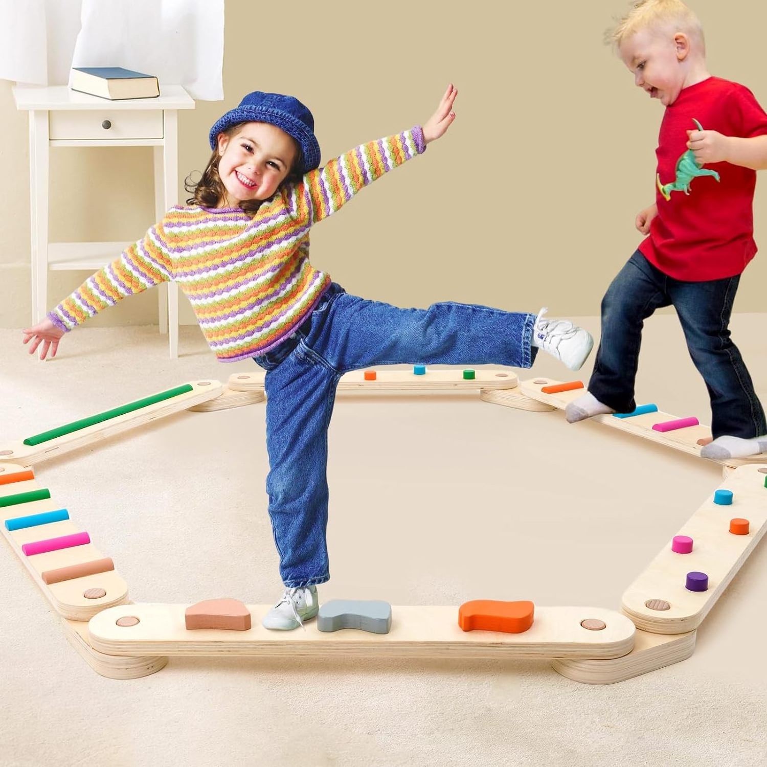 Wholesale Montessori Furniture Child Play Gym Balance Board Wooden Balance Beam Stepping Stones For Kids Balance Beam