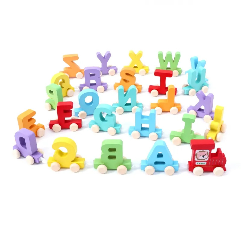 Customized Kids Montessori Wooden Toy Magnetic Train Set Toys Wooden Digital Train Wholesale Wooden Letter Train