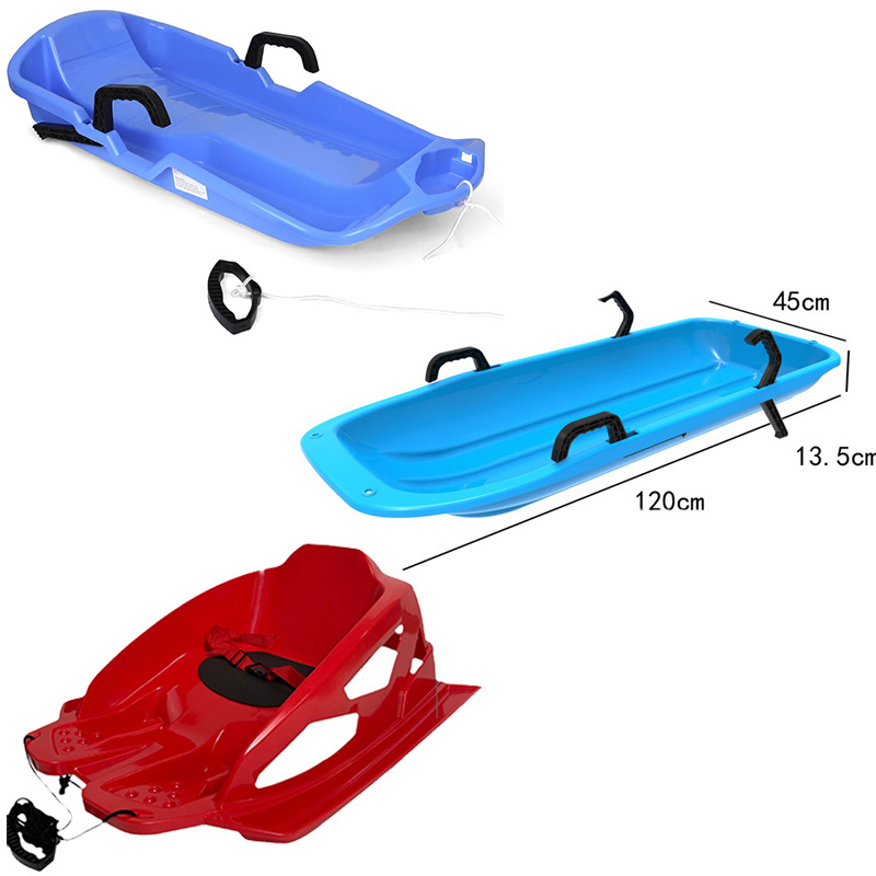 Wholesale Custom OEM 1-2 Rider Plastic Toboggan Sled Snow For Kids Adults With 2 Handles And Pull Ropes