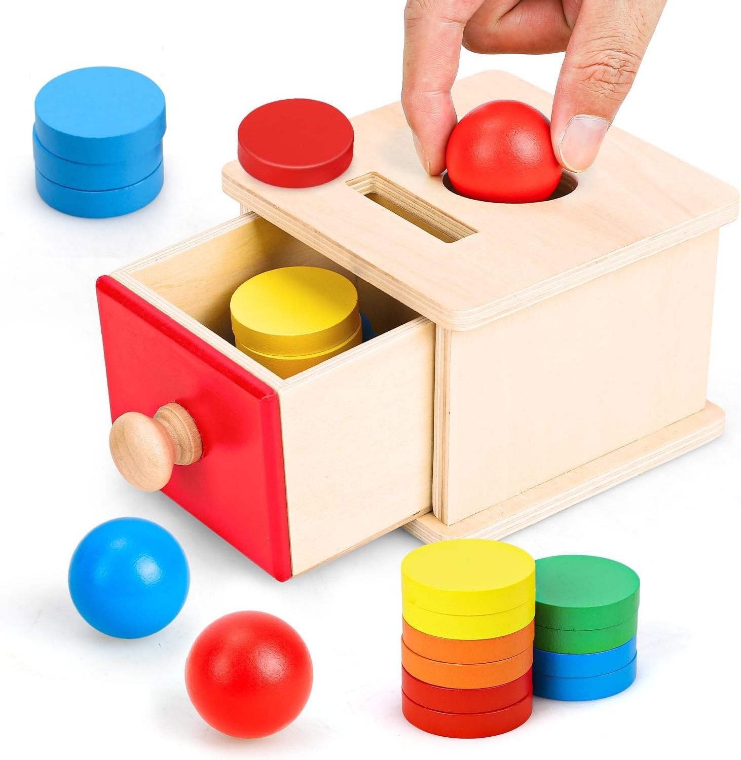 Kids Educational Training Toys Wooden Ball Drop Toy Coin Box Development Wooden Toys For Toddler Wood Object Permanence Box