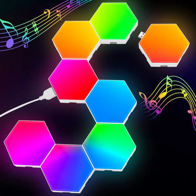 XRIVER Hexagonal LED Wall Lamp RGB Gaming LED Panel Hexagons Room Gamer Wall Decorative Music Sync Hexagonal LED Wall Lights