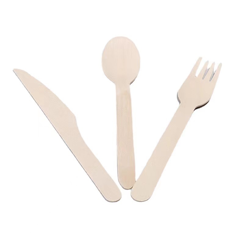 Natural Color Wooden Kitchen Utensils Set Disposable Knife Fork and Spoon